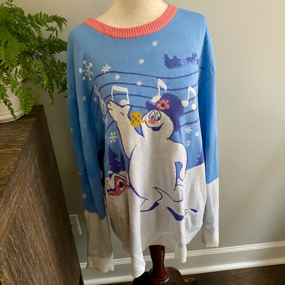 Christmas Sweater Frosty the Snowman Santa Unisex Men Womens Extra Large XL Blue